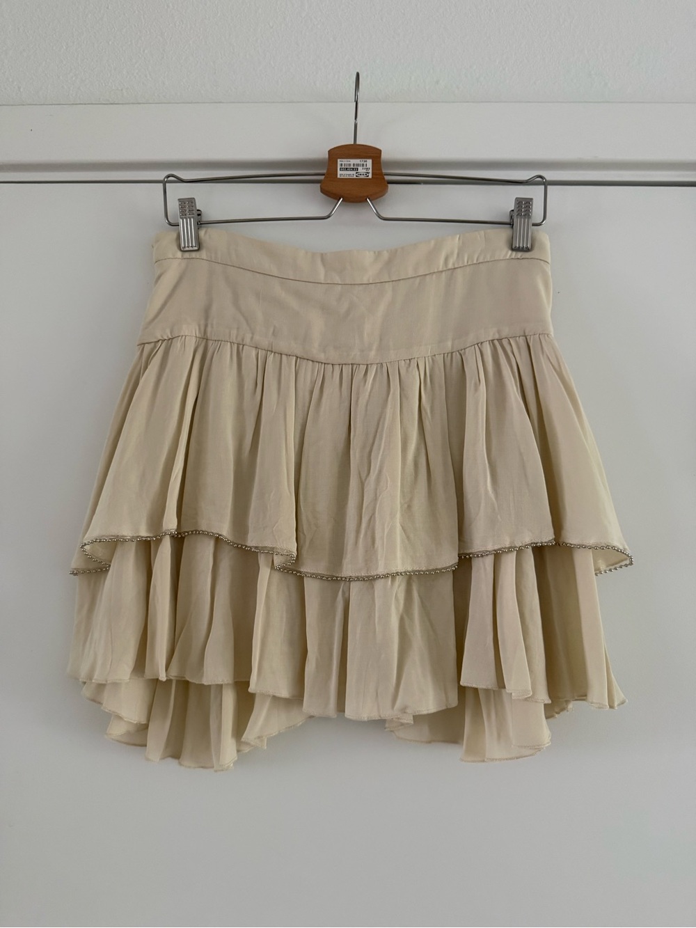 ZARA STUDIO | Ecru Viscose Ruffled Pocket Skirt with Beaded Trim - Picture 6 of 9